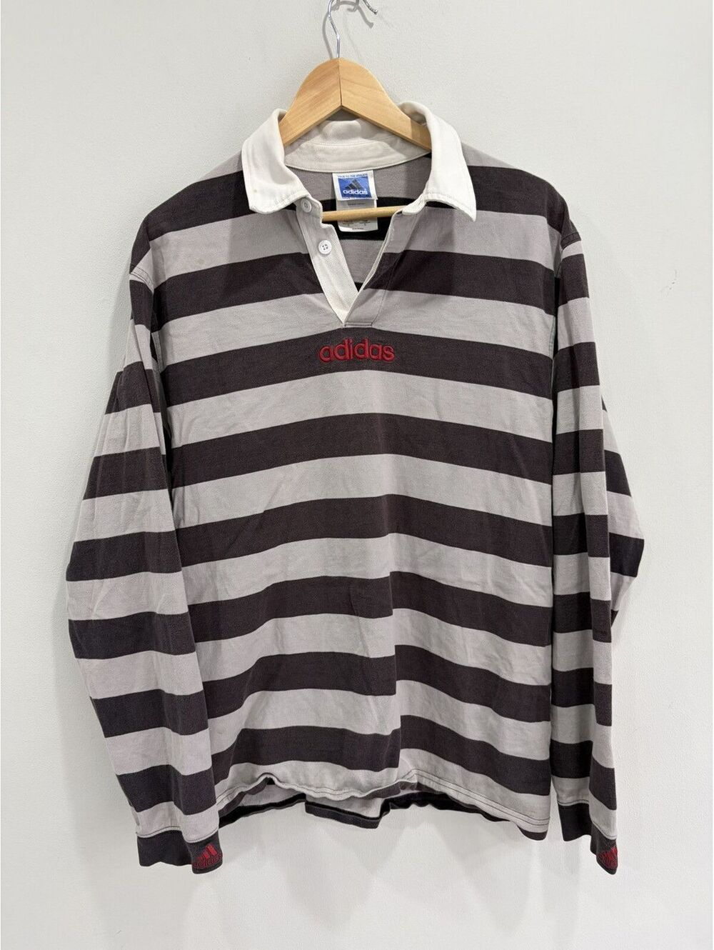 Vintage Adidas Striped Rugby Polo Shirt Sweater block soccer